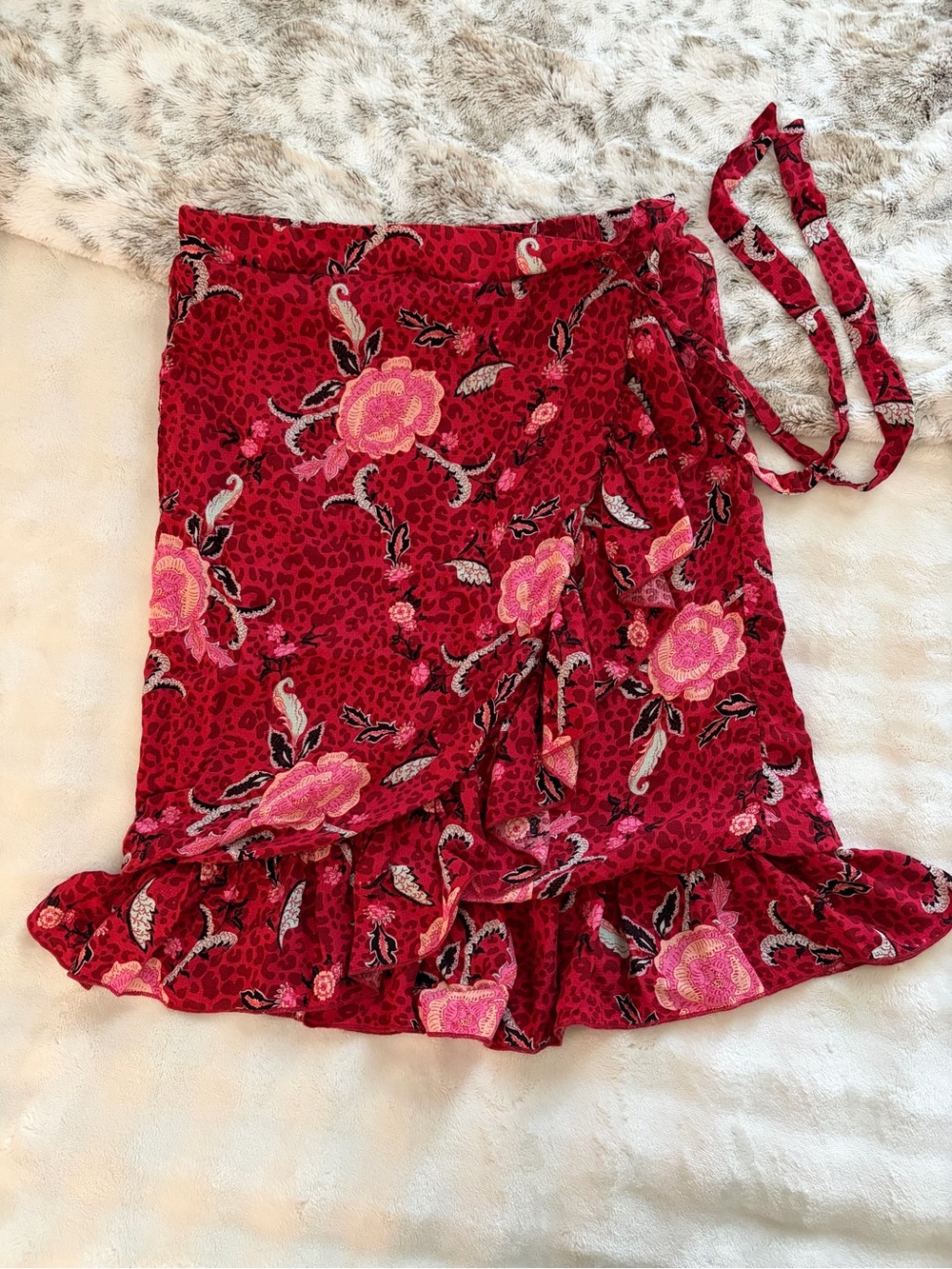 🌹 Yest Netherlands Floral & Leopard Print Ruffle Wrap Skirt 🌹